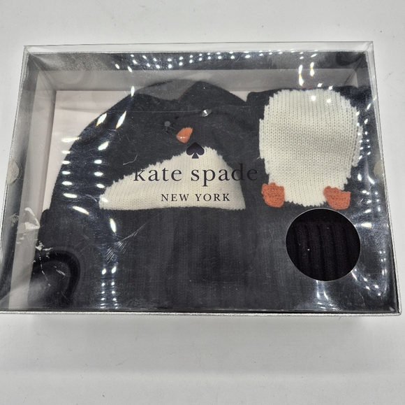 Kate Spade Black and White Penguin Beanie and Glove Set - Picture 1 of 4